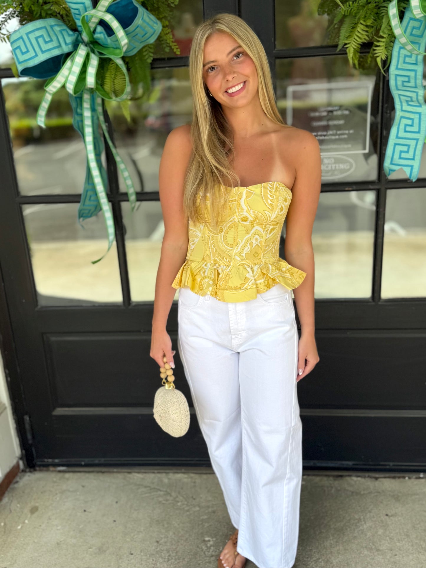 Yellow Strapless Bandana Top