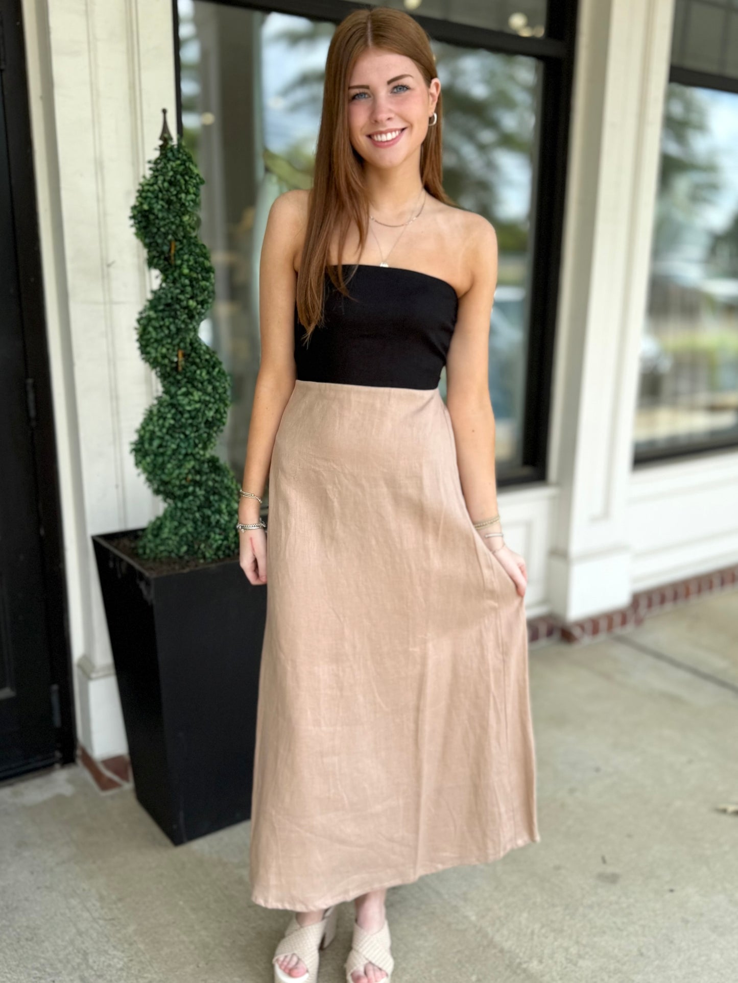 Matte Coffee Strapless Midi
