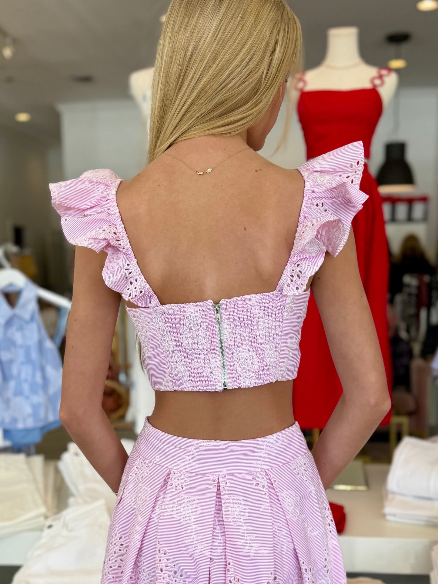 Pink Eyelet Ruffle Top