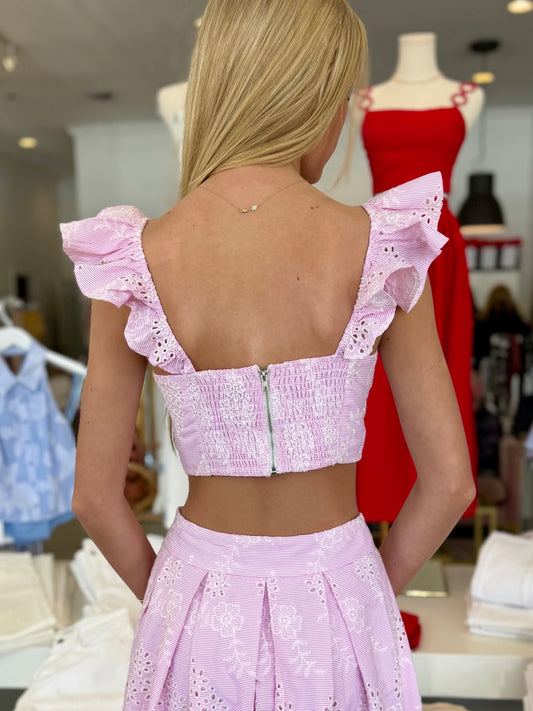 Pink Eyelet Ruffle Top