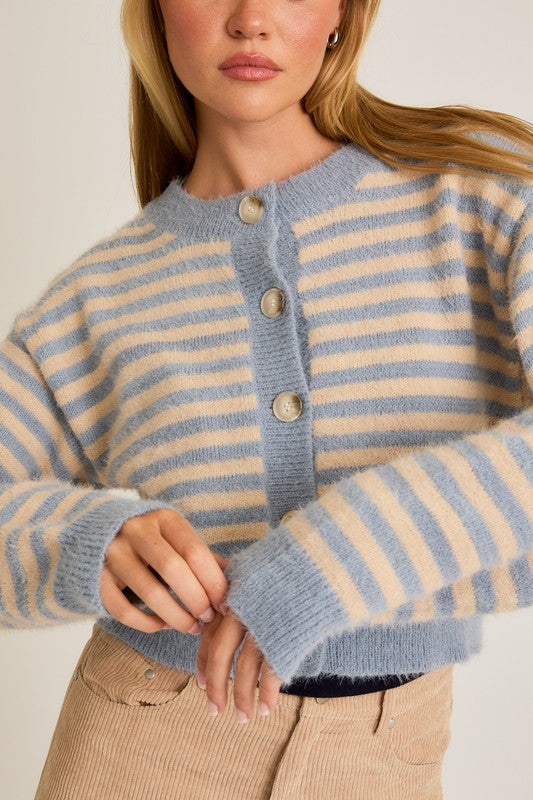 Blue Cream Striped Cardigan