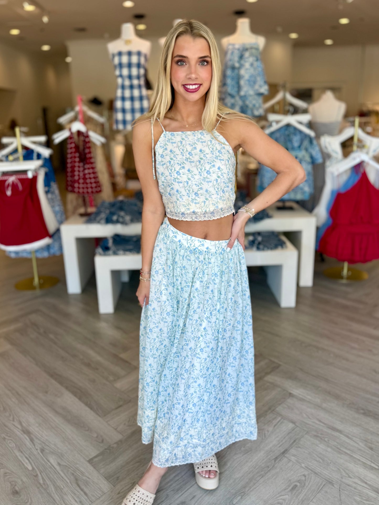 Blue Ditsy Floral Top