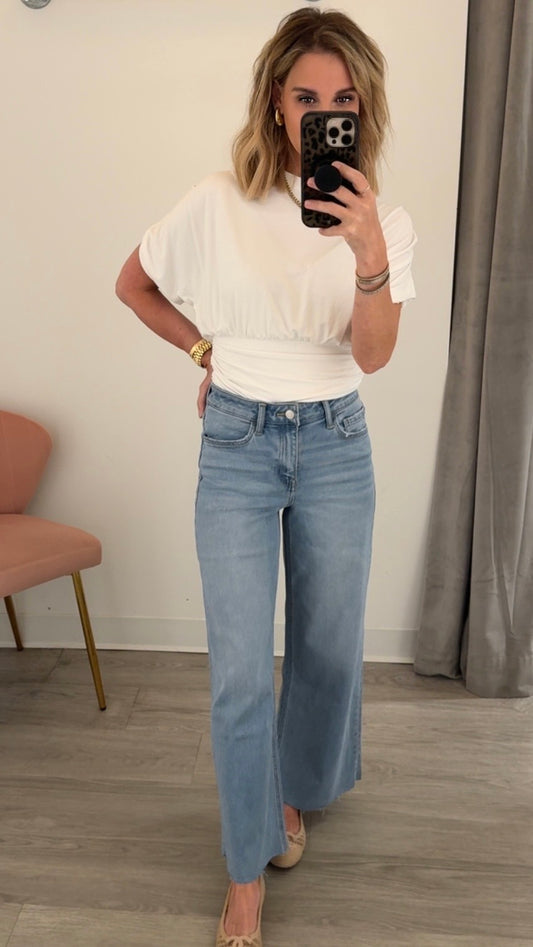 High Rise Wide Frayed Jean