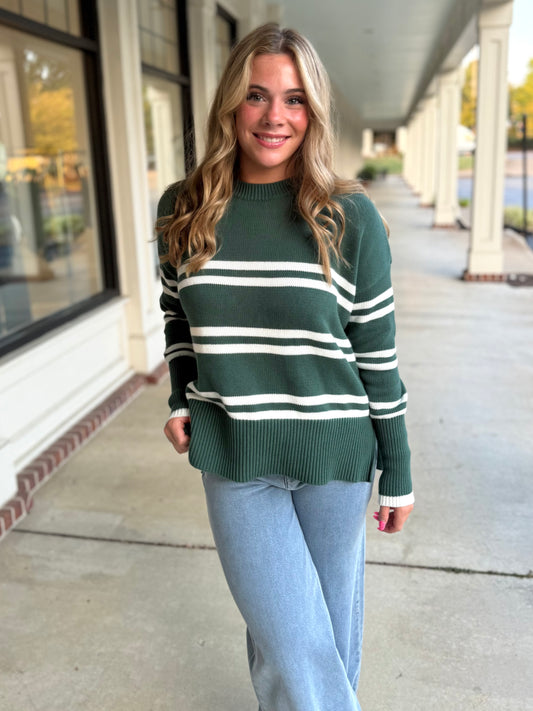 Hunter Green/Ivory Stripe Sweater