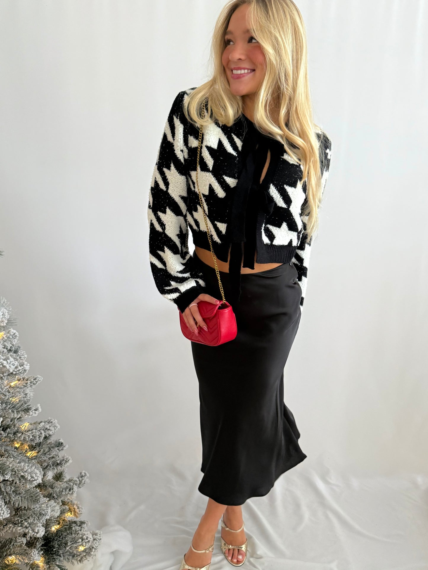 Houndstooth Bow Tie Sweater