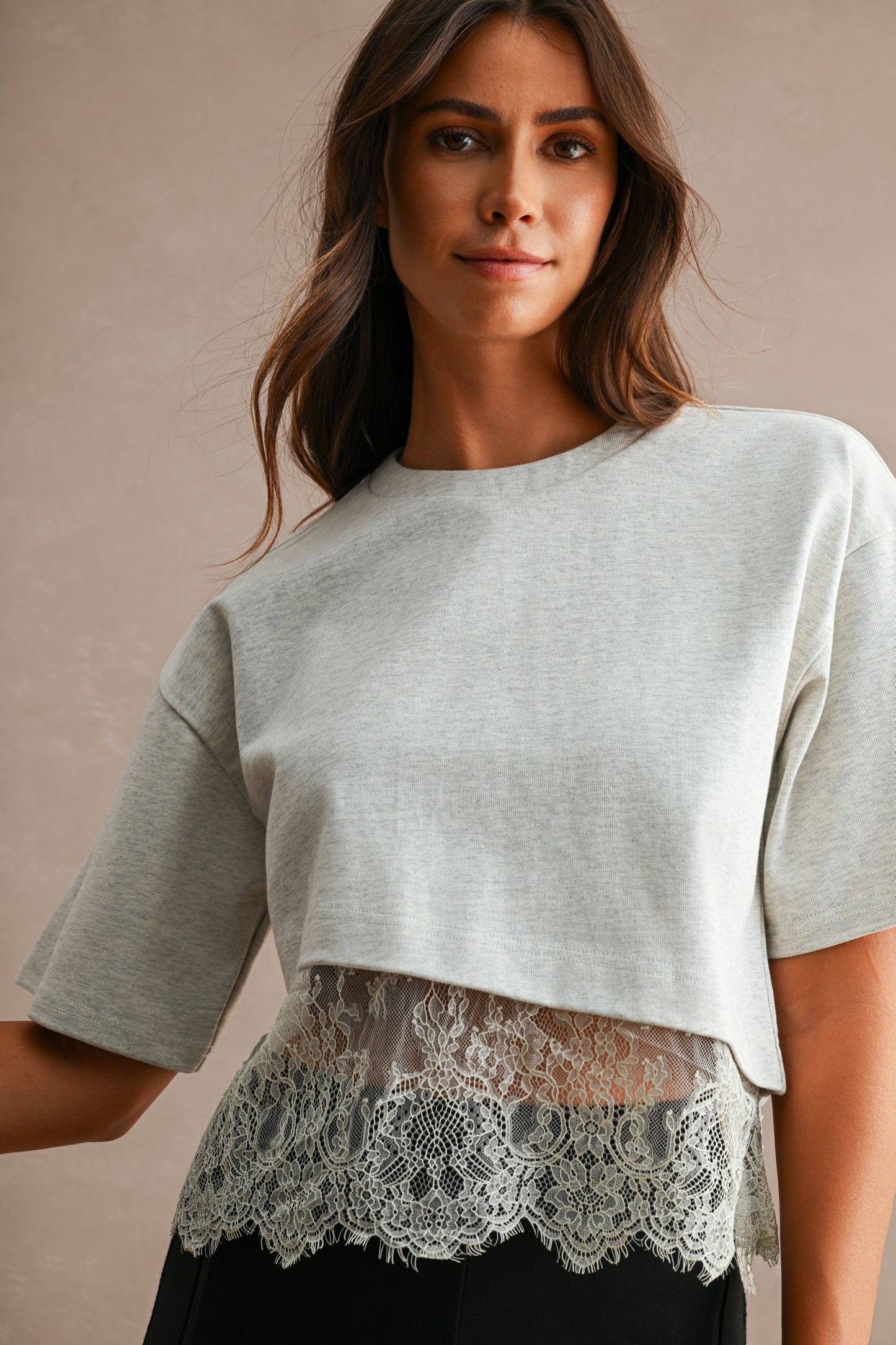 Grey Jersey Lace Top