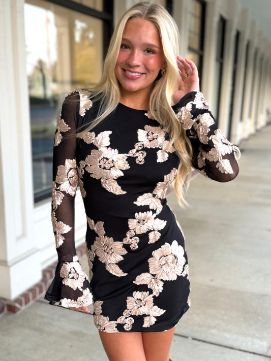 Black Bell Sleeve Soutache Dress
