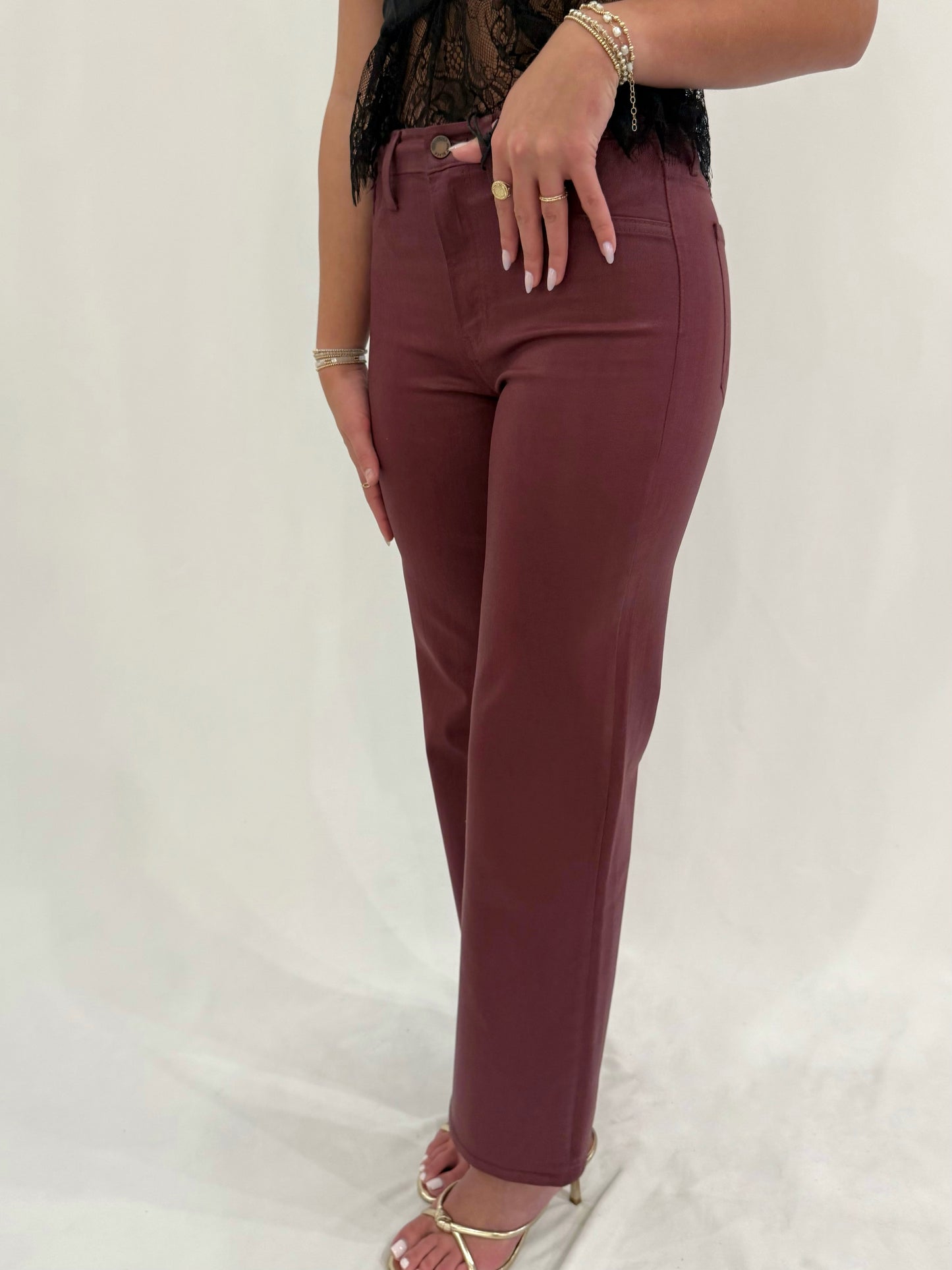 Burgundy Coated Straight Leg Jean