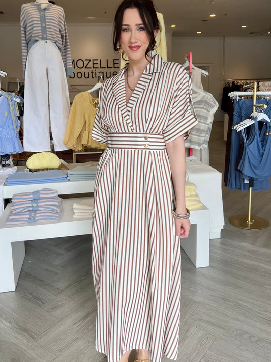 Brown Stripe Dolman Sleeve Midi