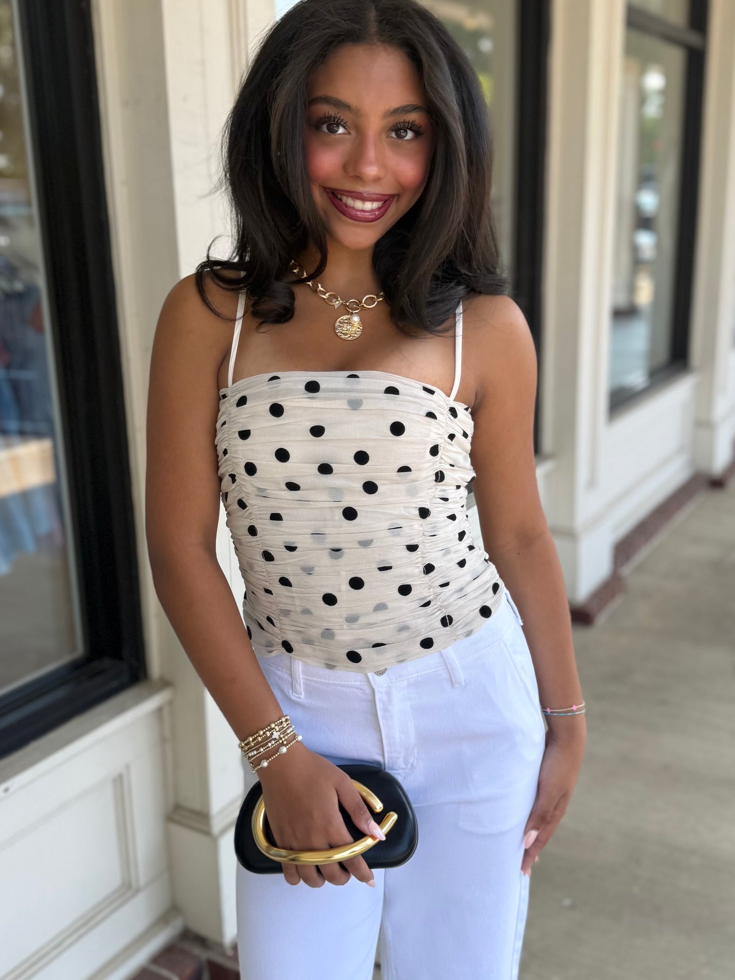 Cream/Black PolkaDot Top