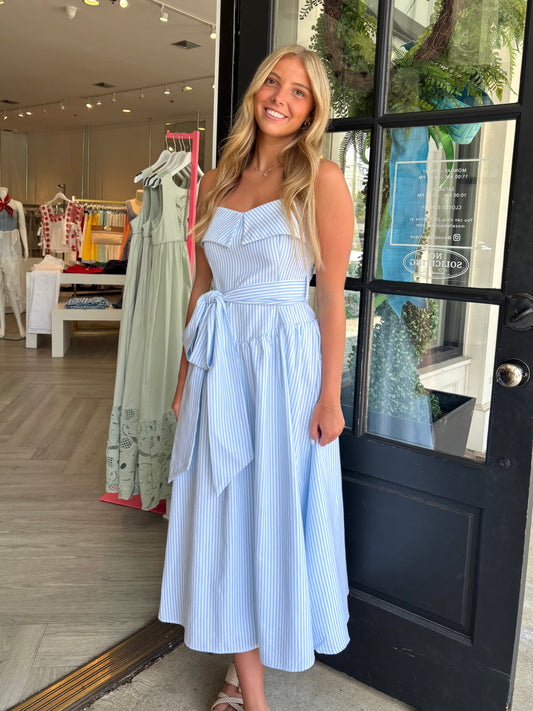 Sky Blue Stripe Tie Midi