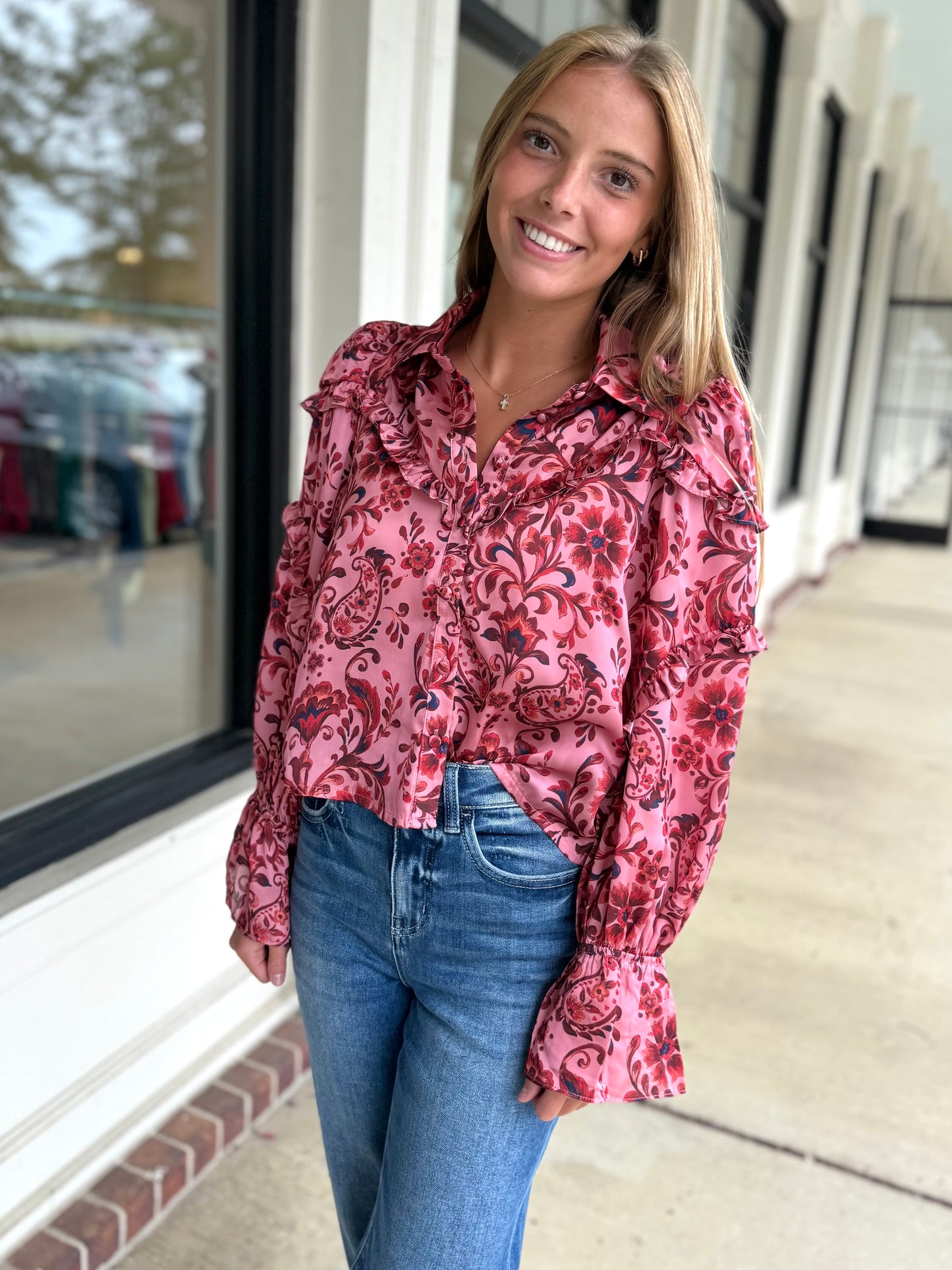 Salmon Red Paisley Blouse