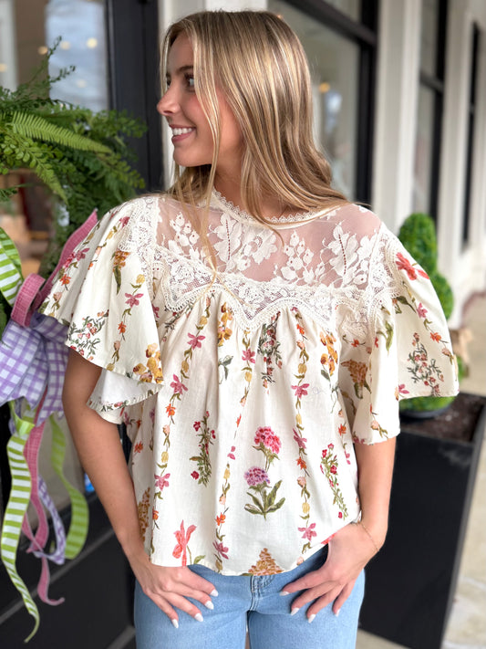 Cream Lace Floral Top