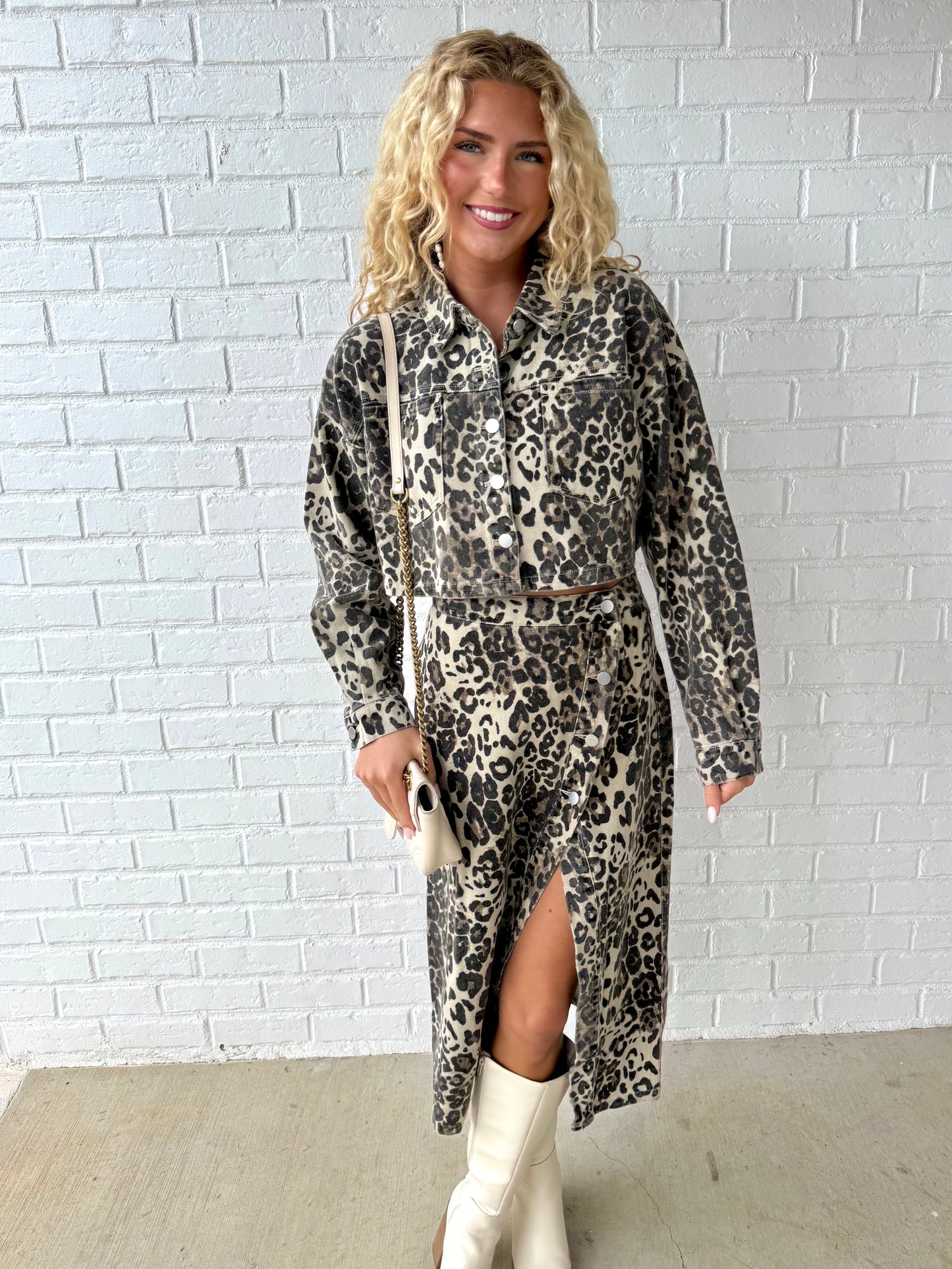 Leopard Denim Cropped Jacket