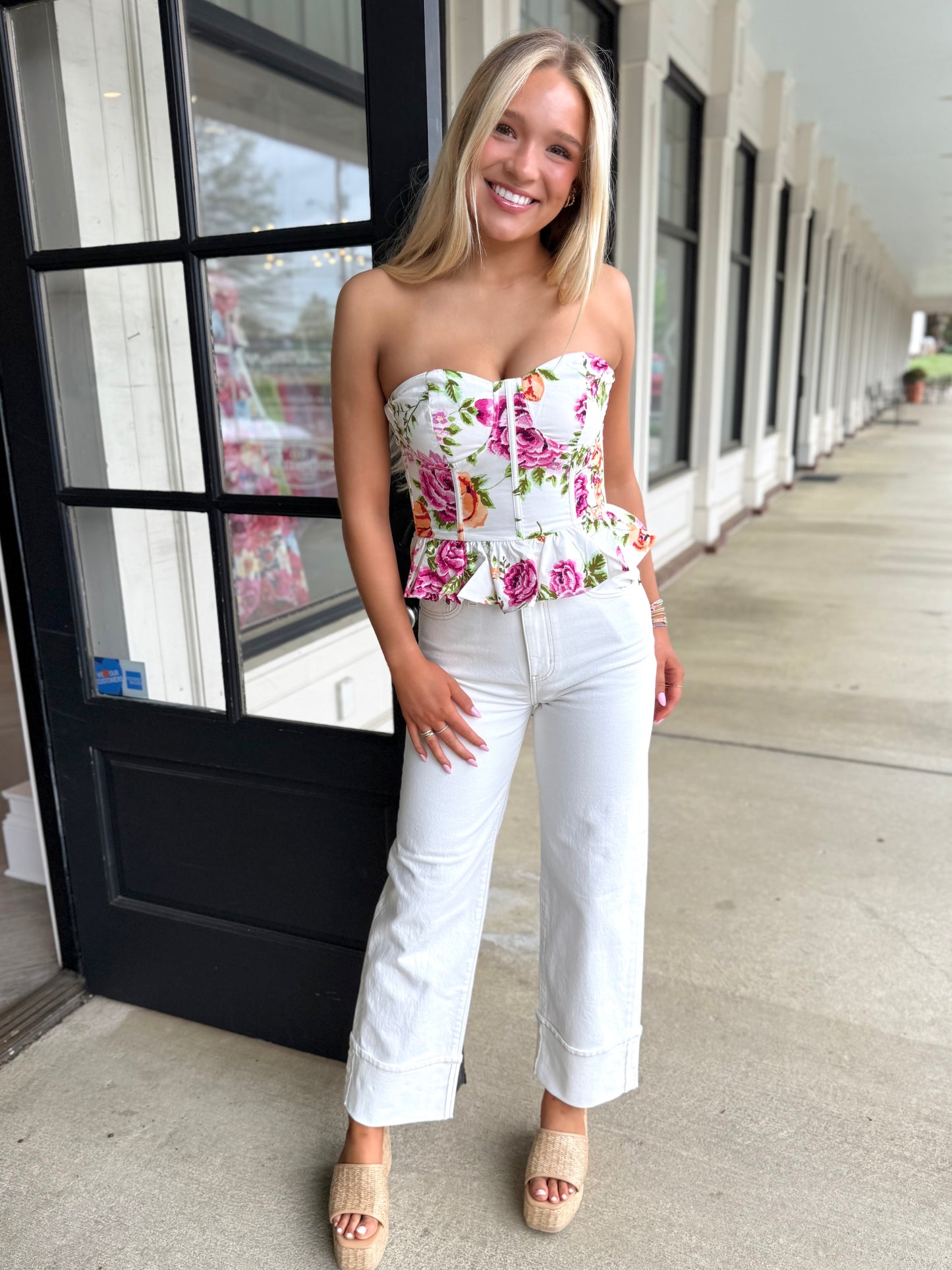 White Floral Tube Corset Top