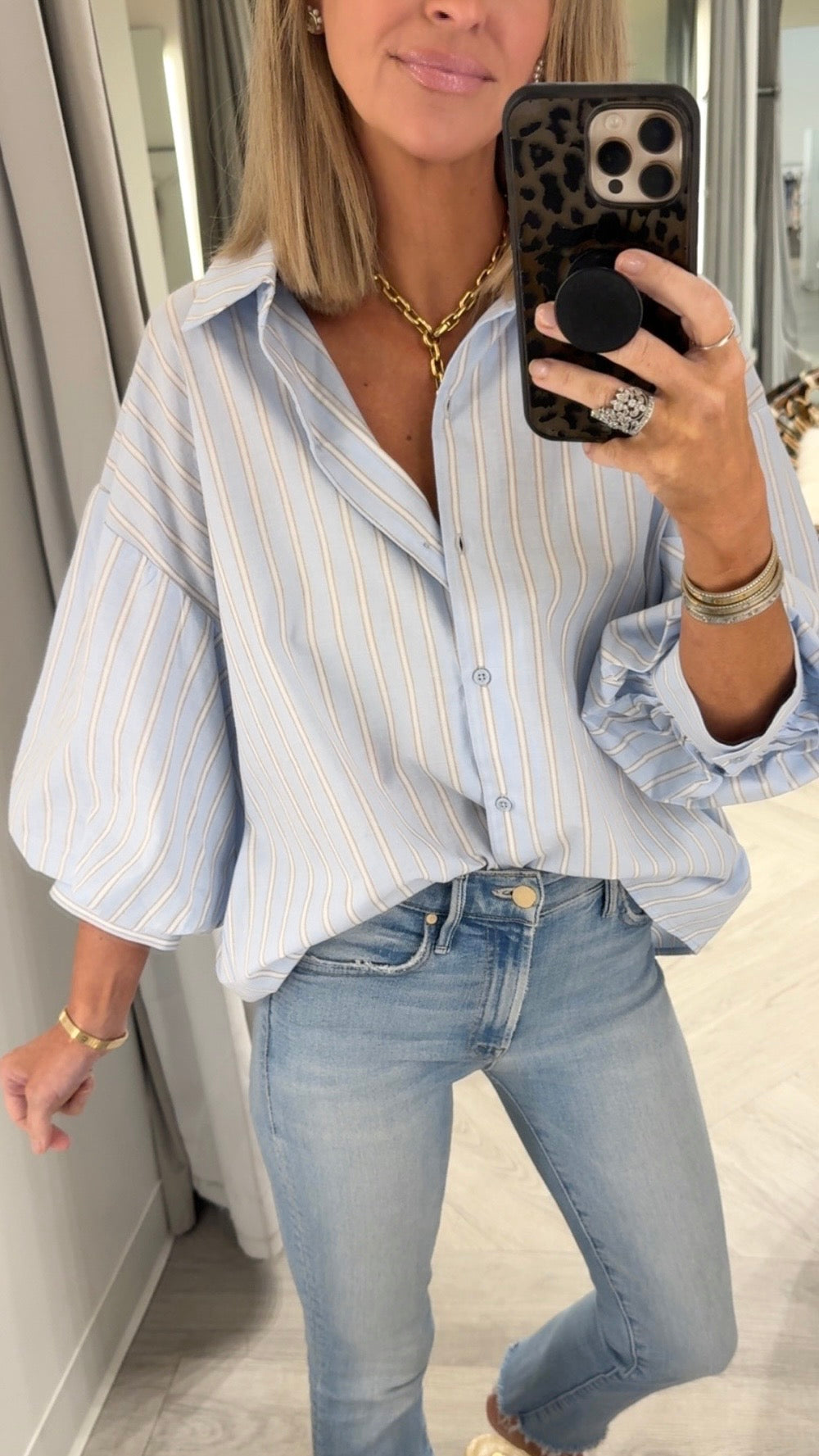 Powder Blue Striped Bubble Top