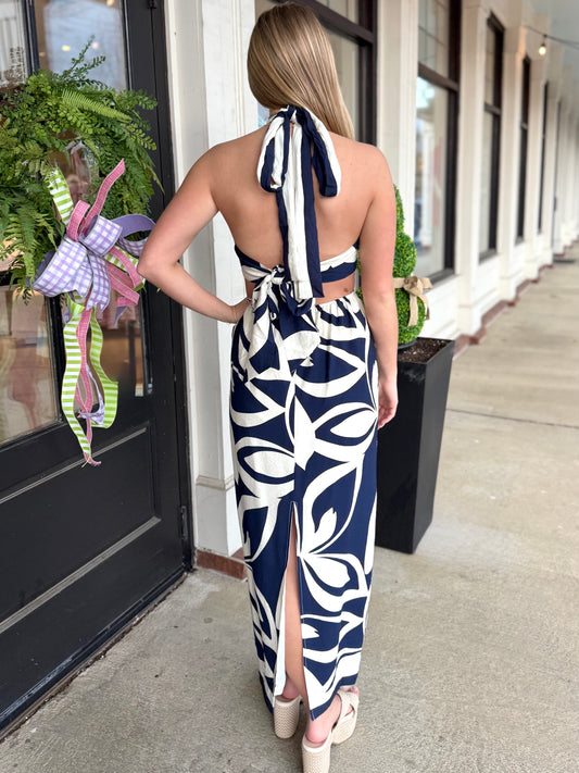 Navy Tropic Criss Cross Midi