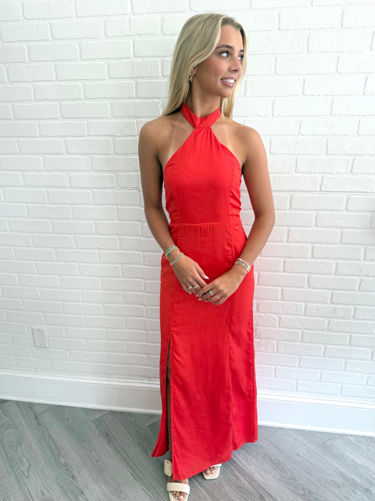 Tomato Halter Slit Maxi