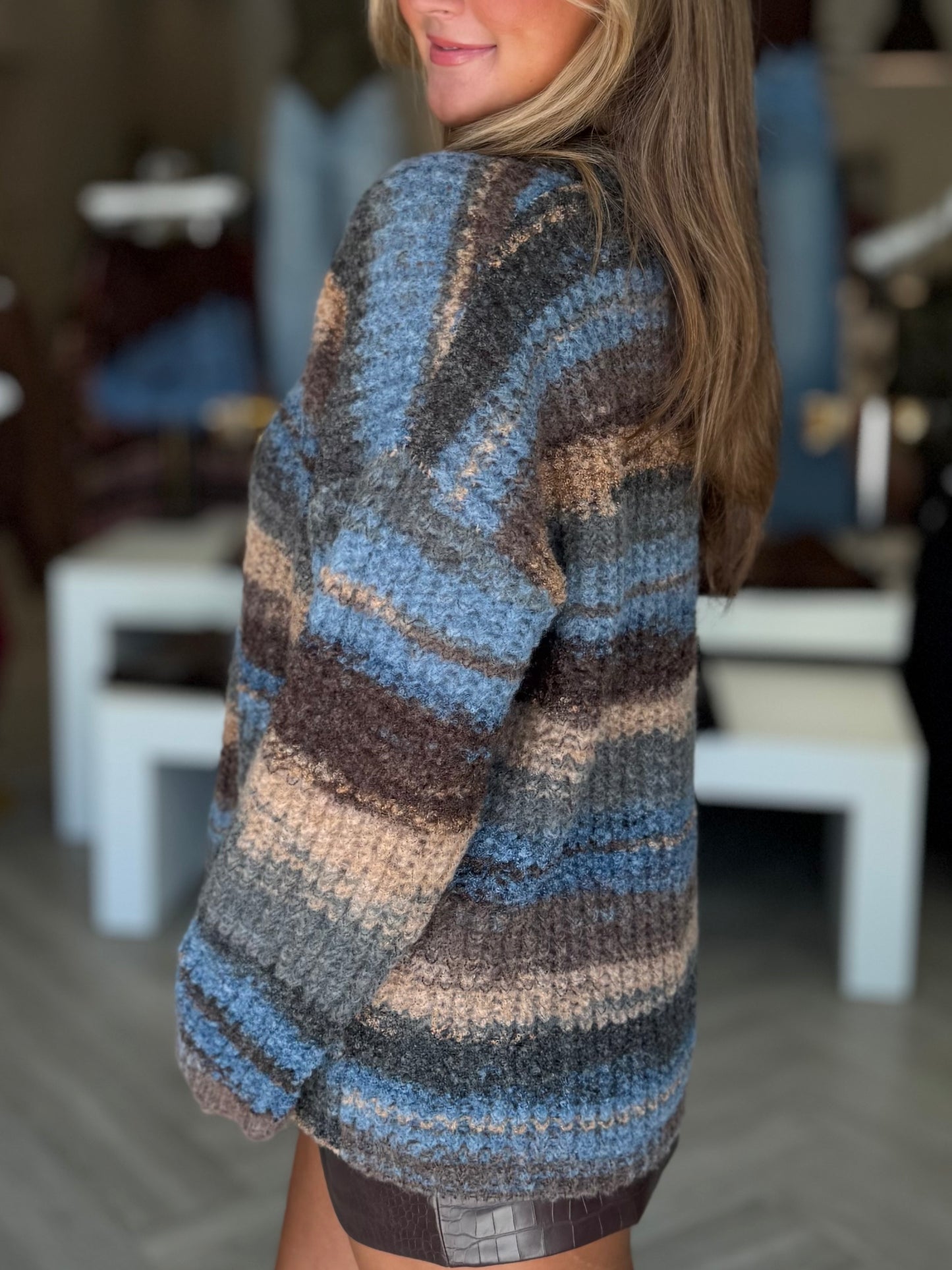 Brown Blue Mixed Oversized Top