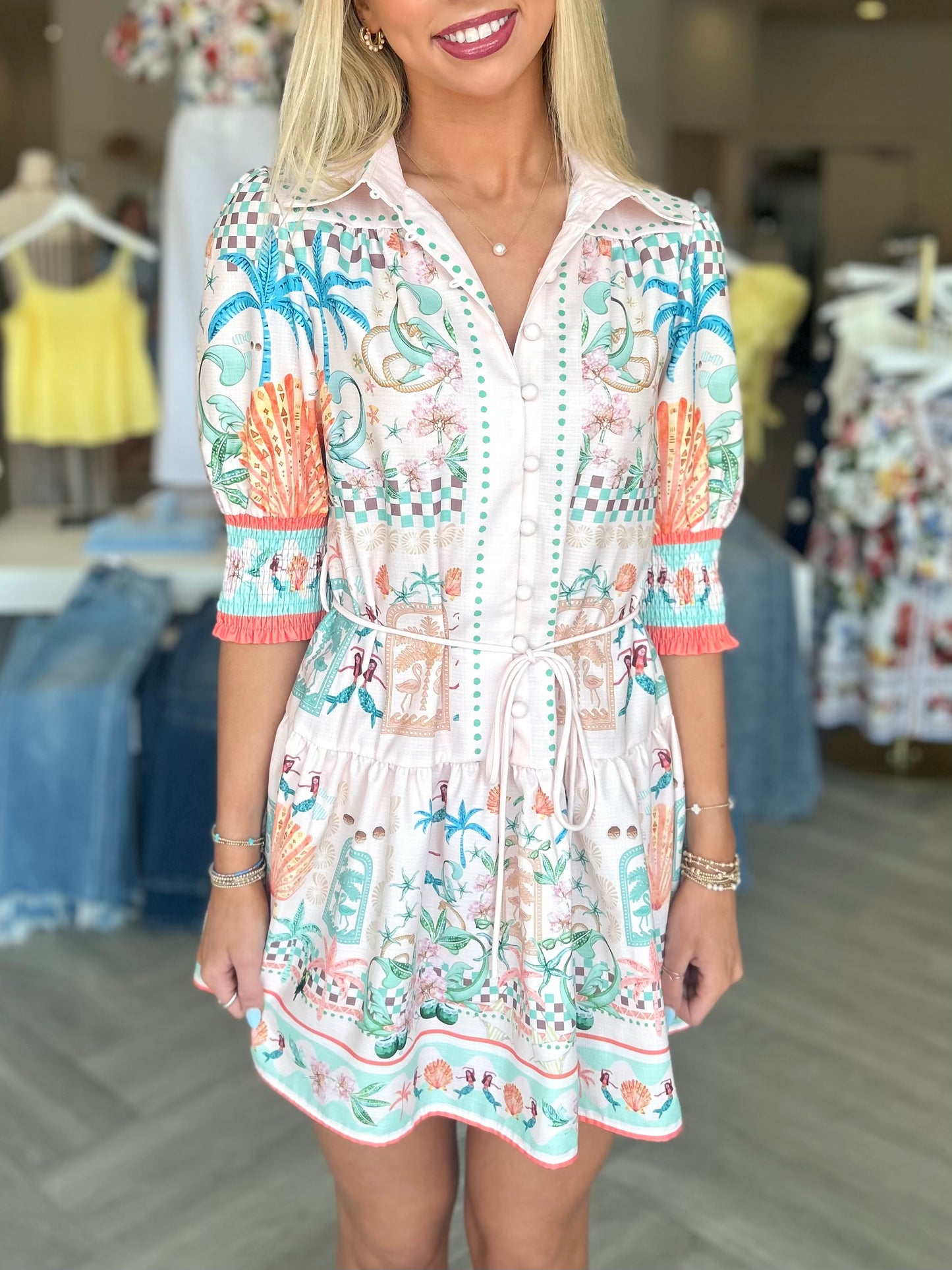 Pink Printed Puff Sleeve Mini