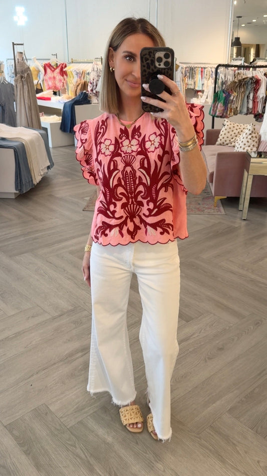 Pink Flutter Sleeve Top
