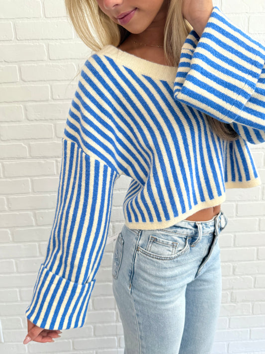 Blue Stripe Cropped Sweater