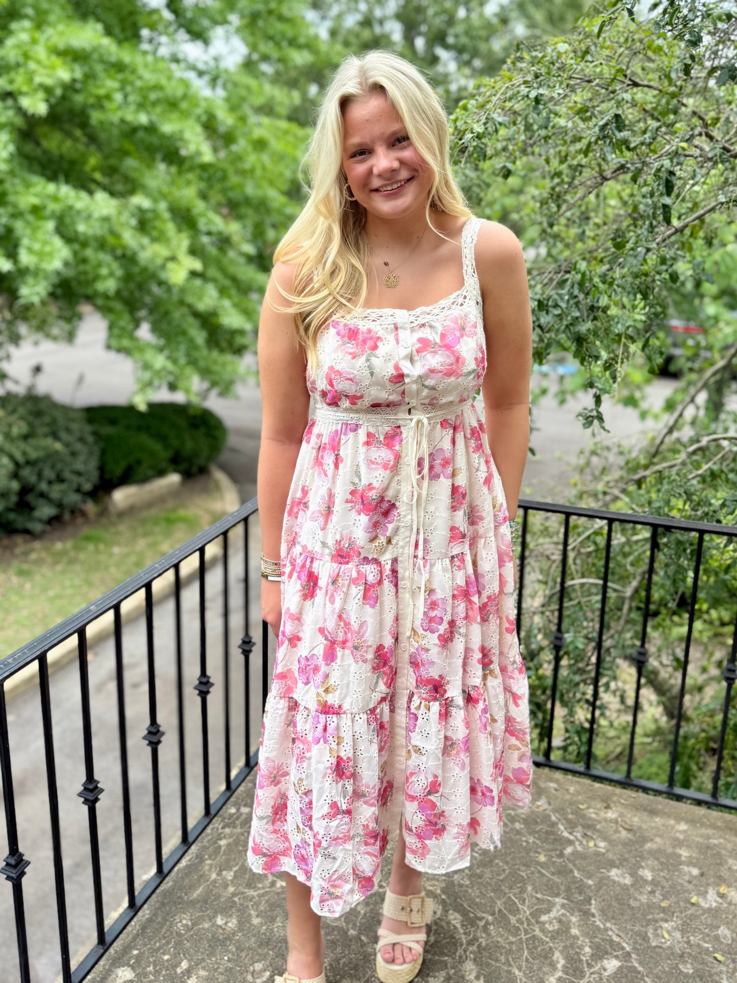 Fuchsia Floral Lacy Tiered Maxi