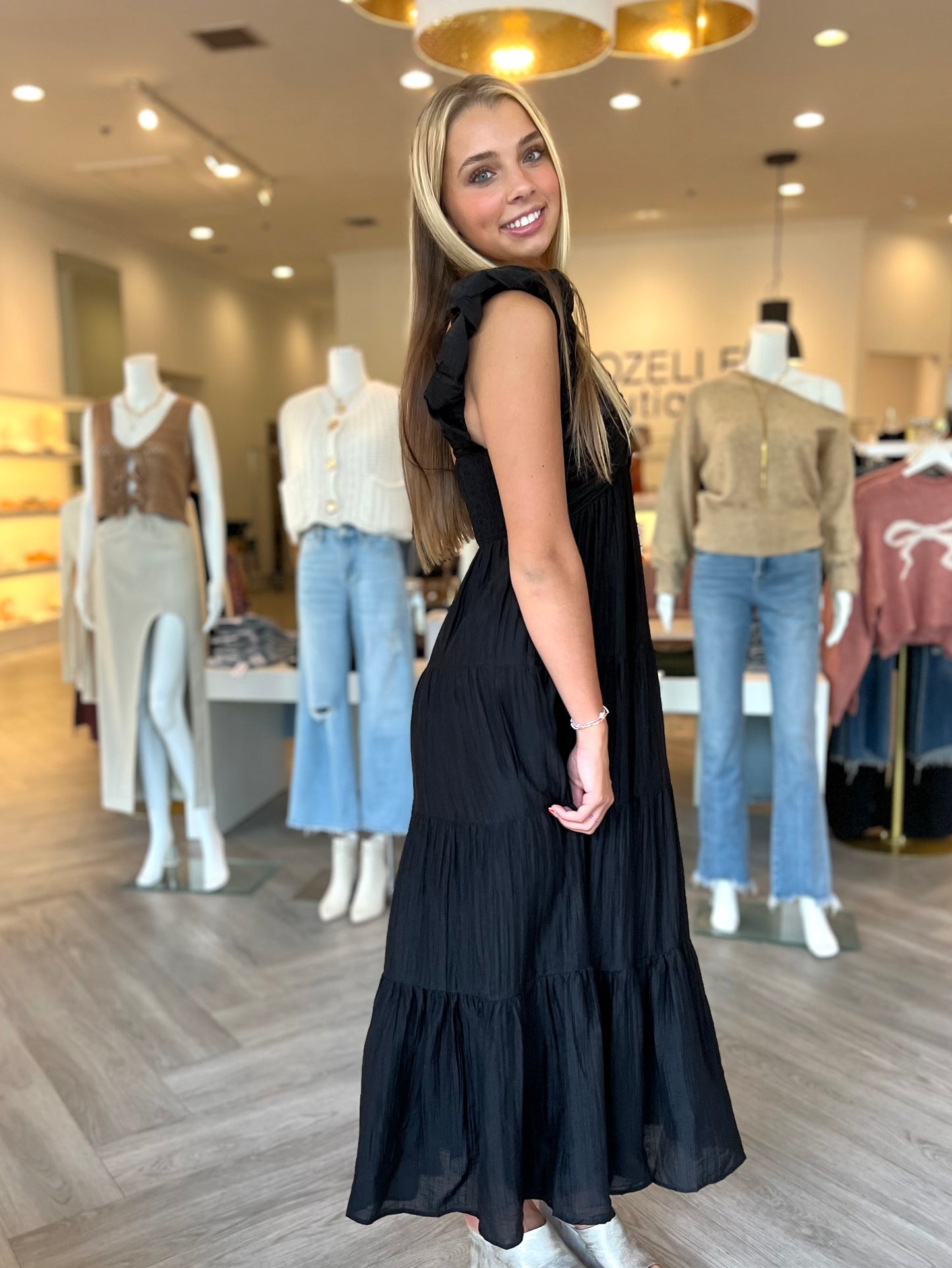 Black Tiered Sleeveless Maxi