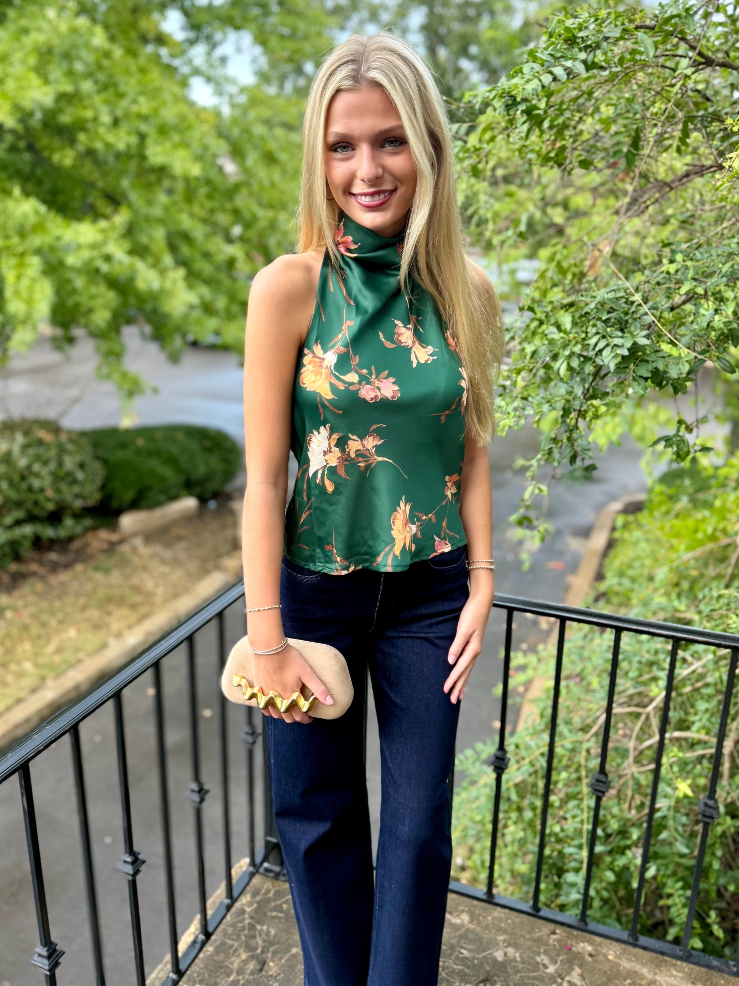 Green Peach Floral Halter