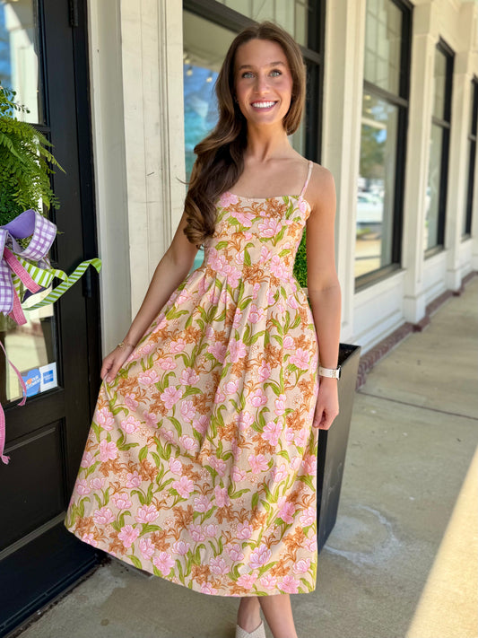 Beige Multi Bloom Meadow Midi
