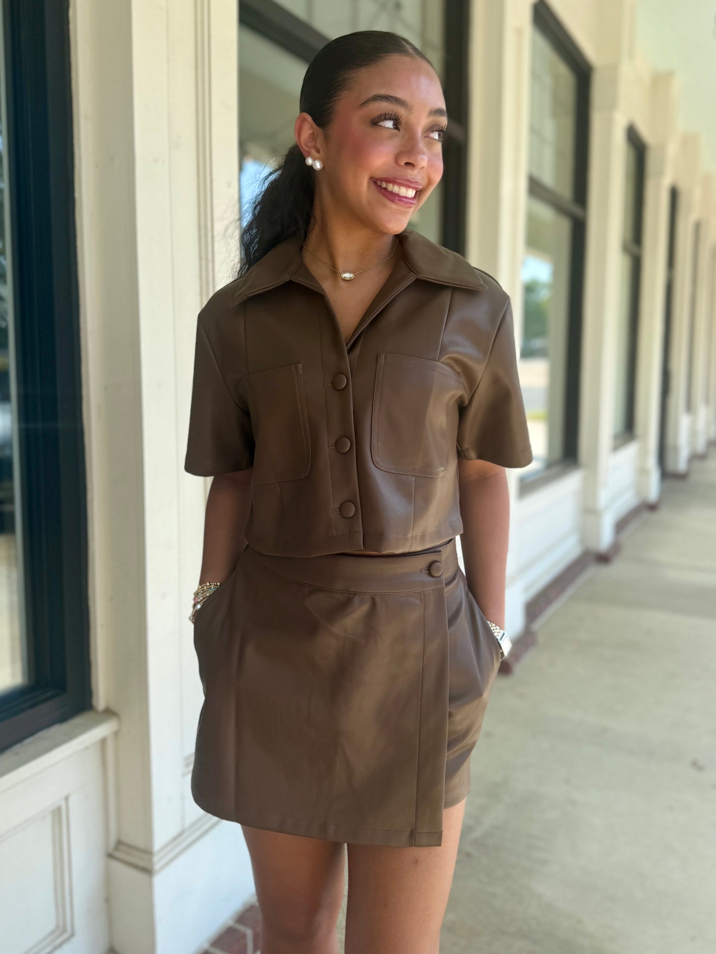 Brown Leather Crop Top