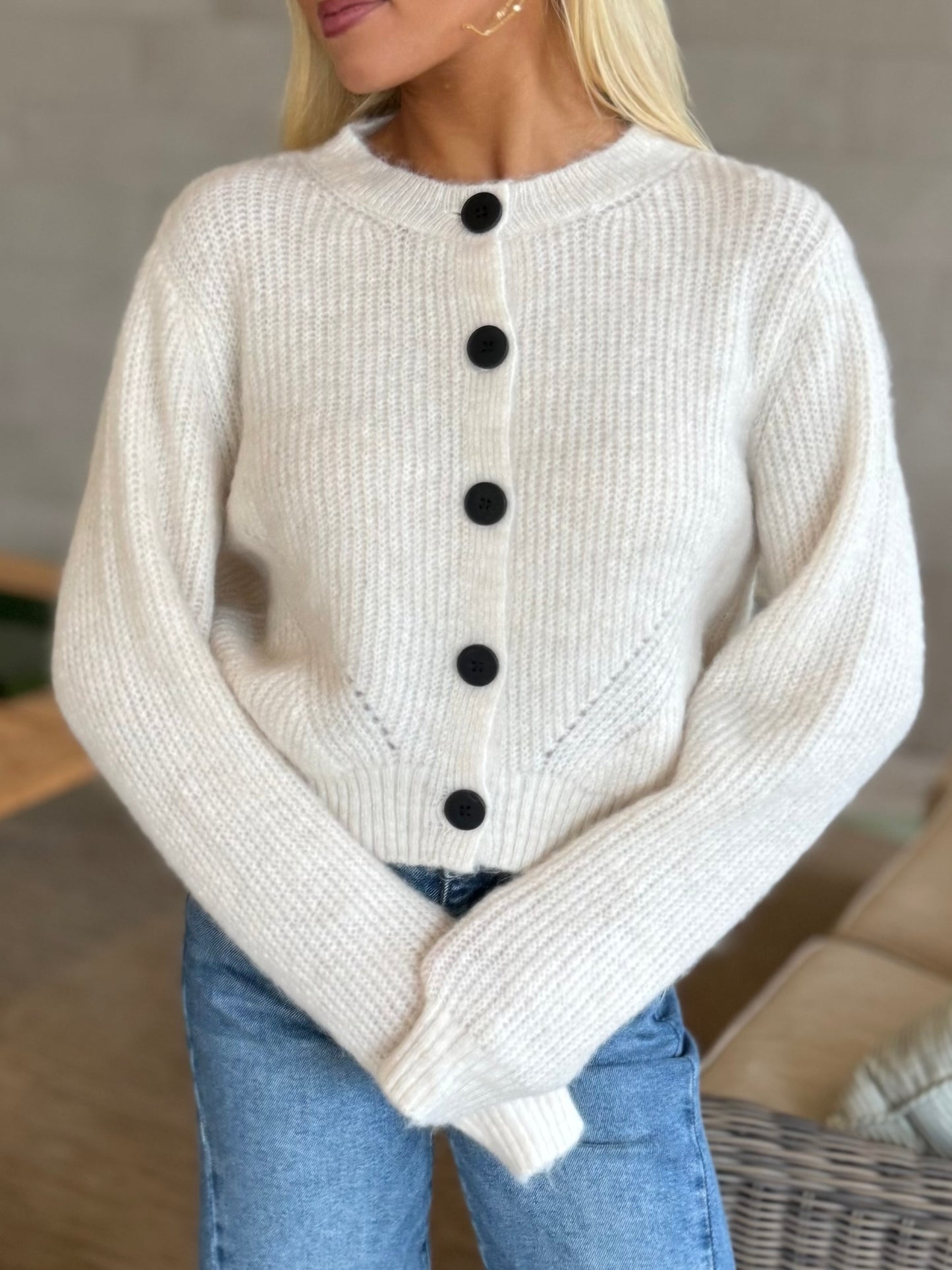 Cream Ribbed Cardigan