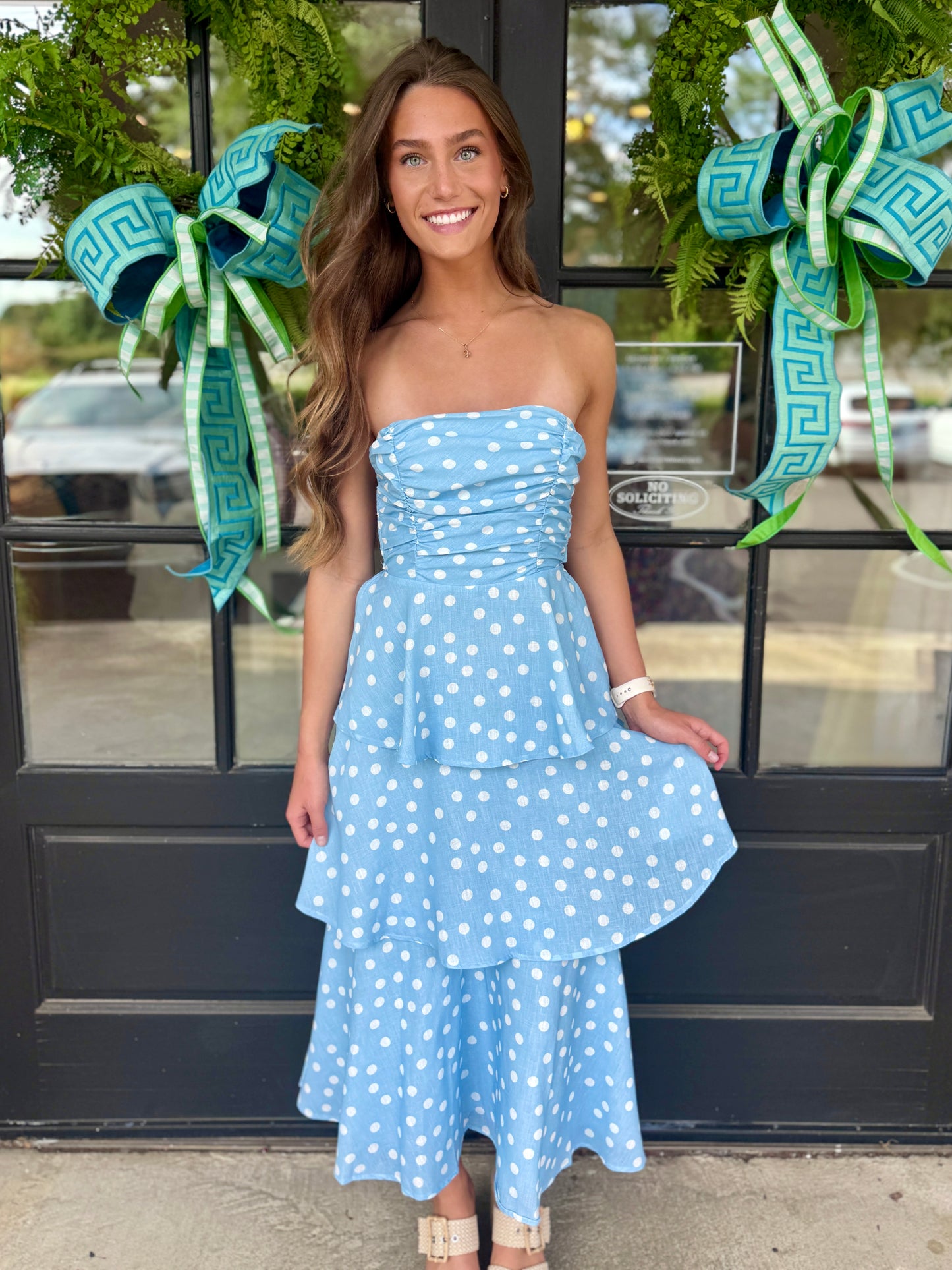 Blue Polka Dot Tiered Midi