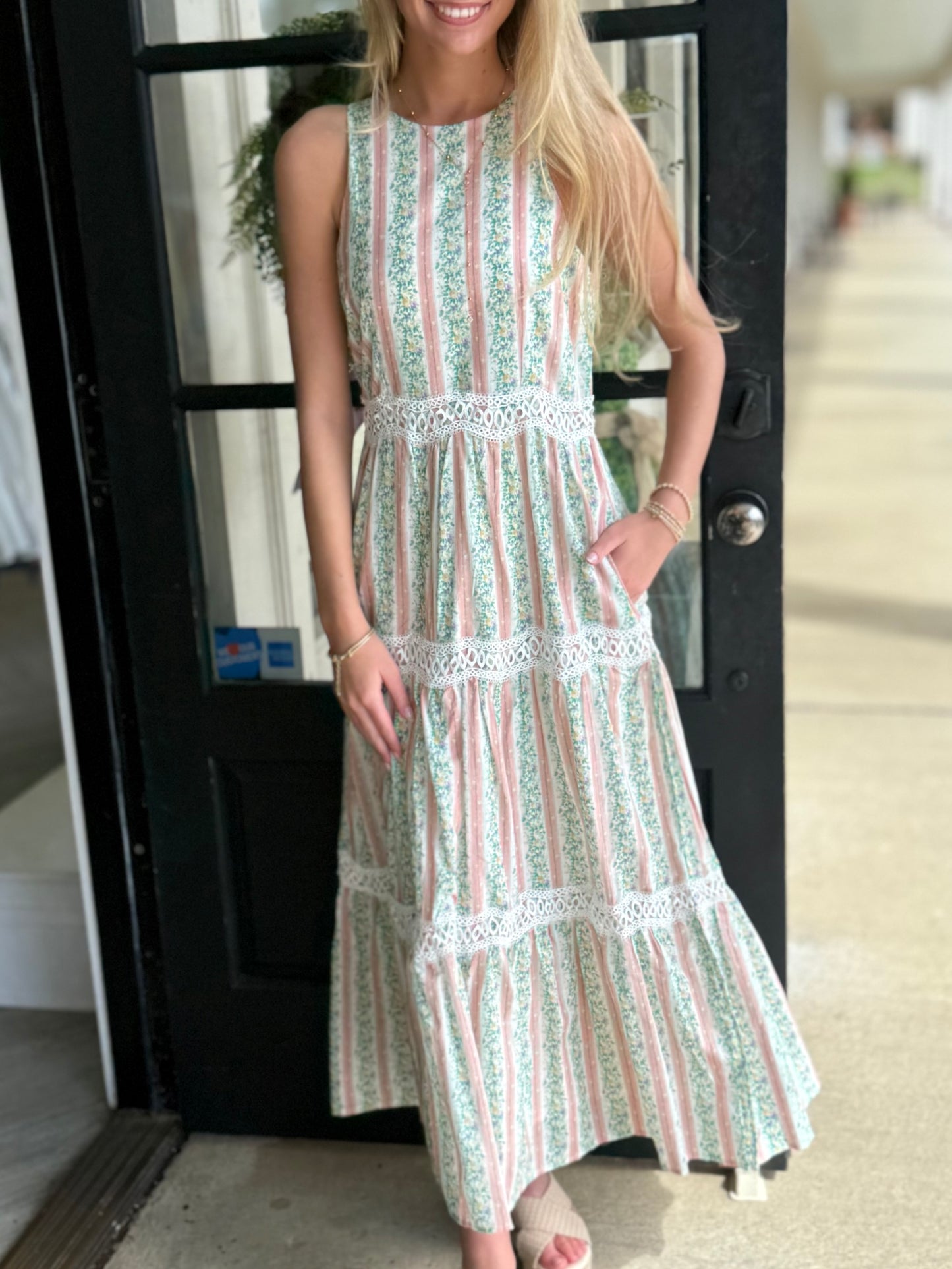 Peach Floral Stripe Midi