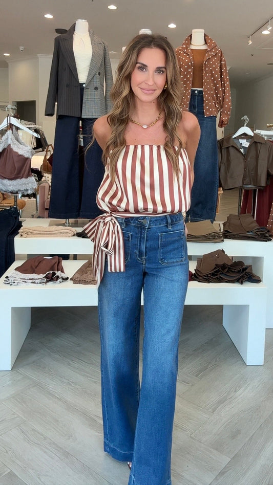 Brown Satin Strapless Top