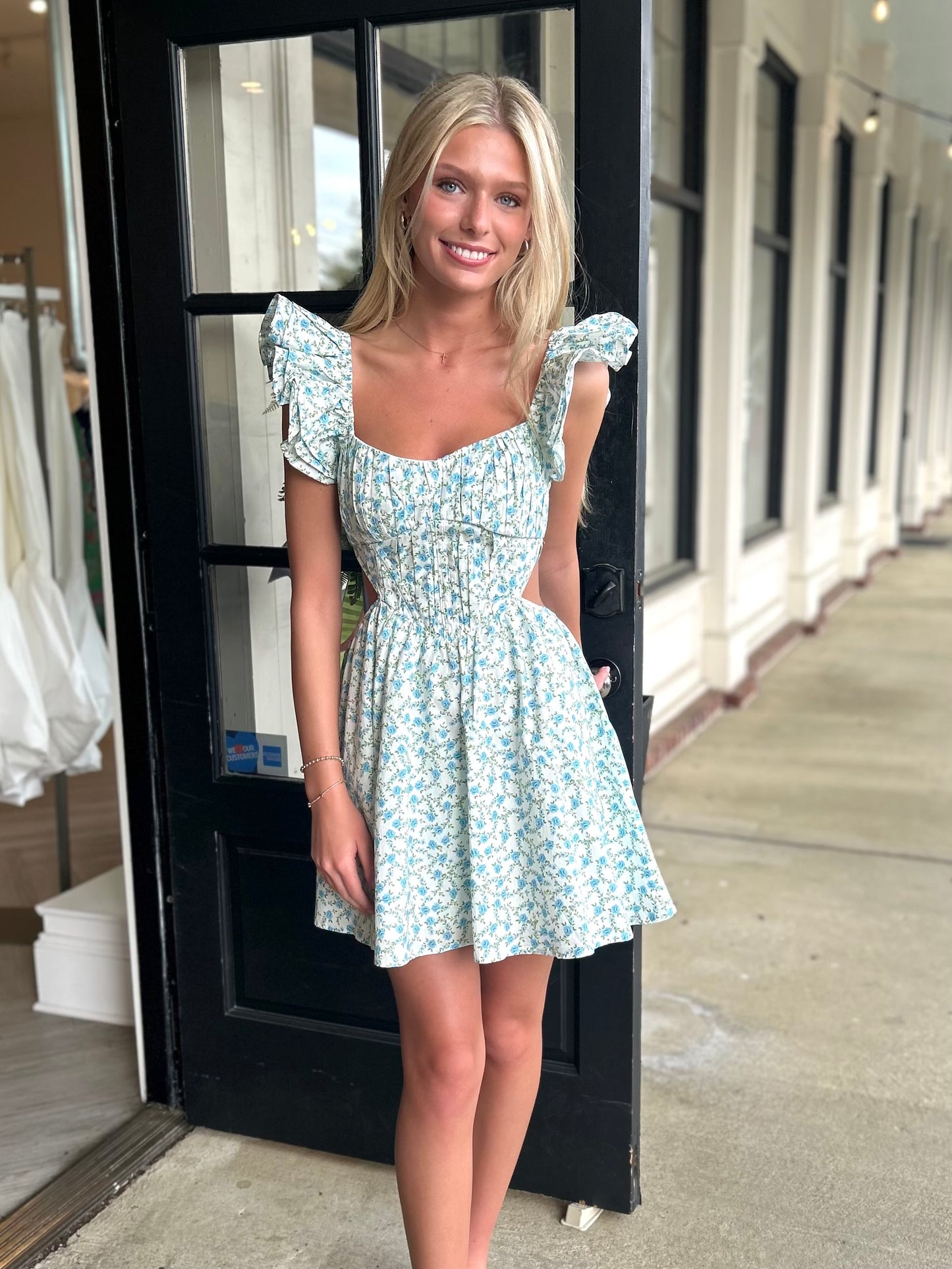 Blue Flutter Sleeve Cutout Mini
