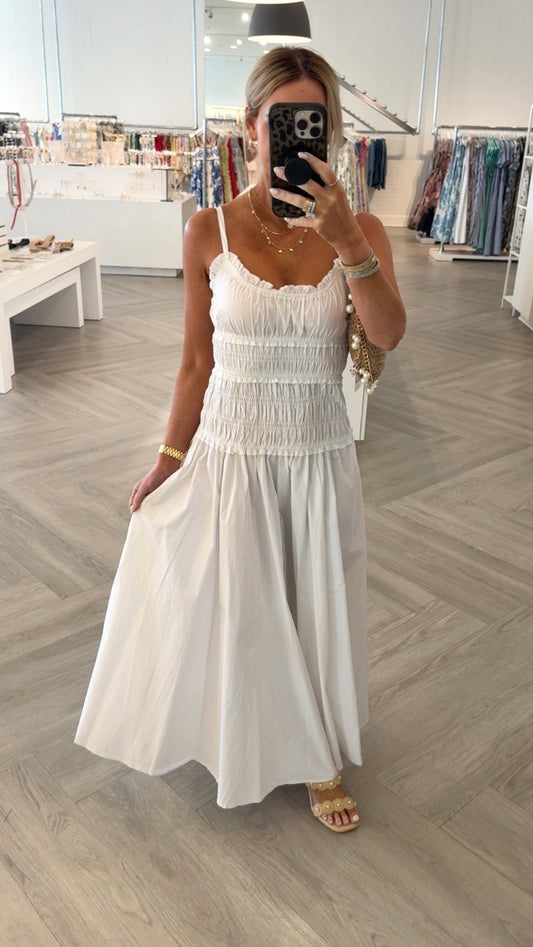 White Smocked Slit Maxi