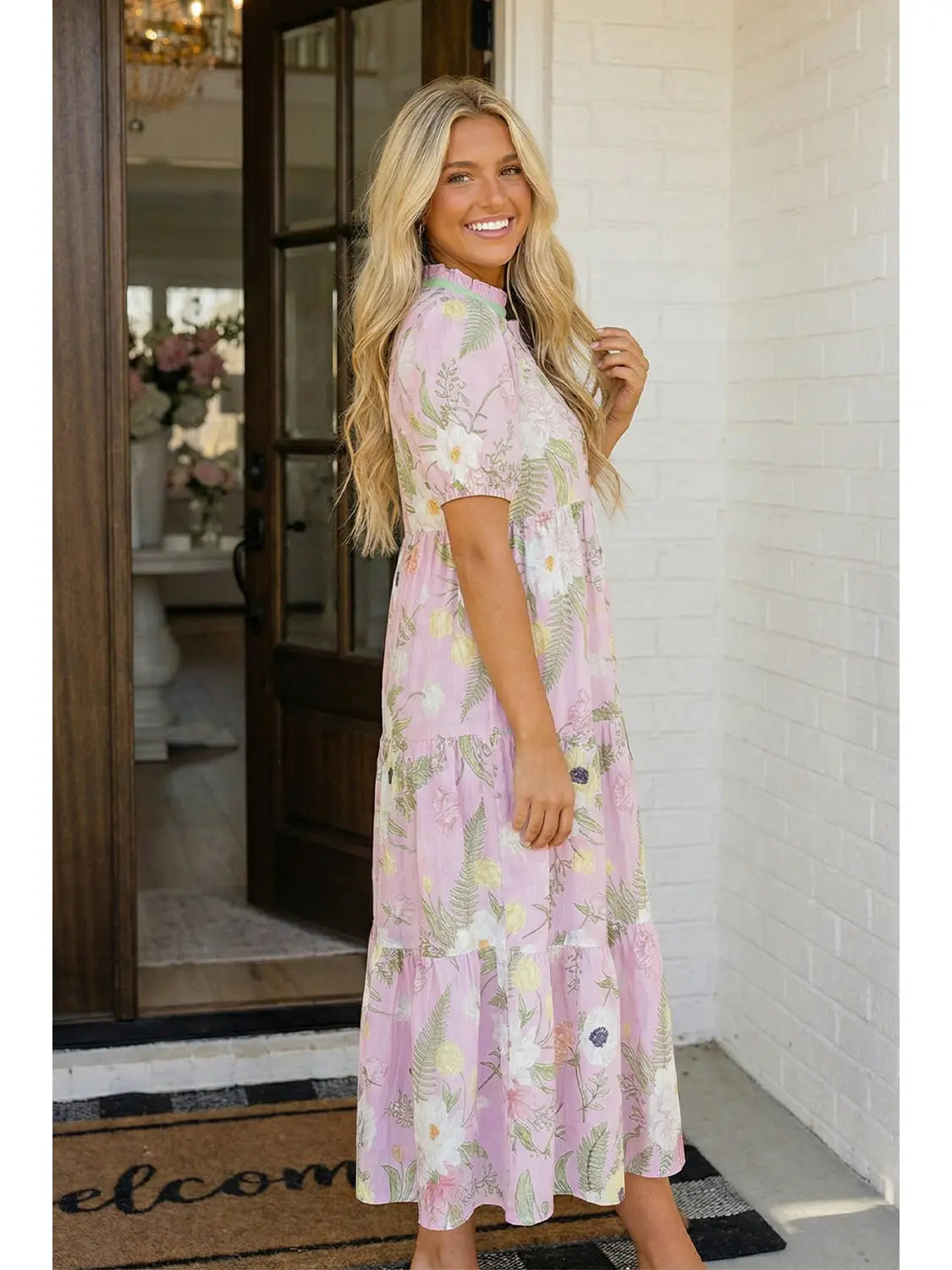 Pink Floral High Waist Maxi