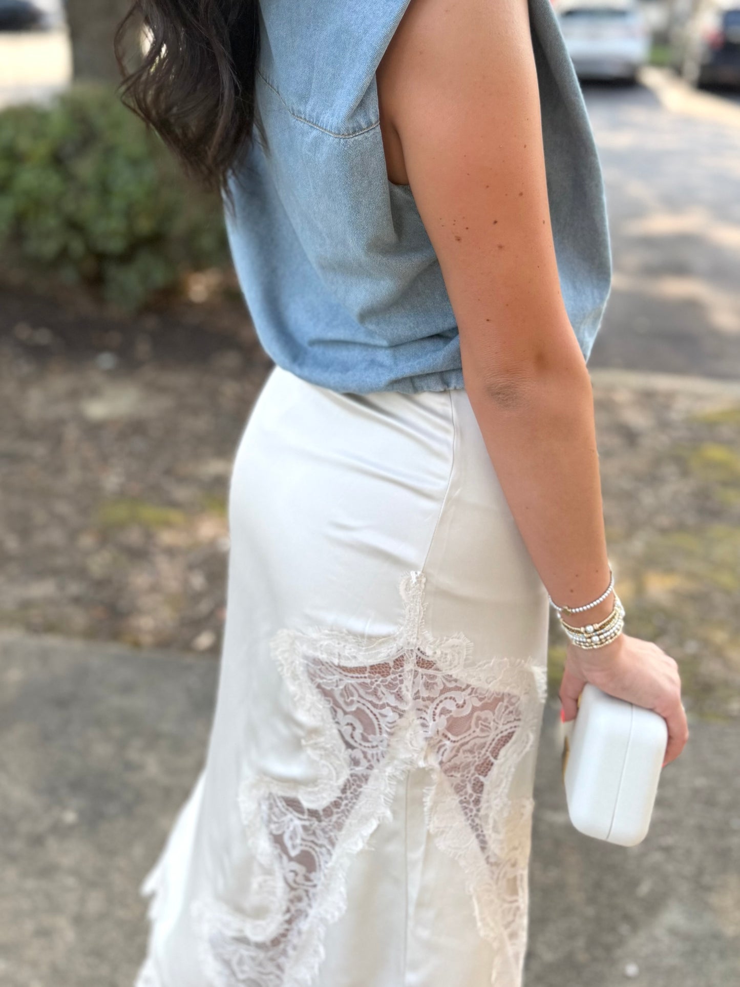 Cream Lace Midi Skirt