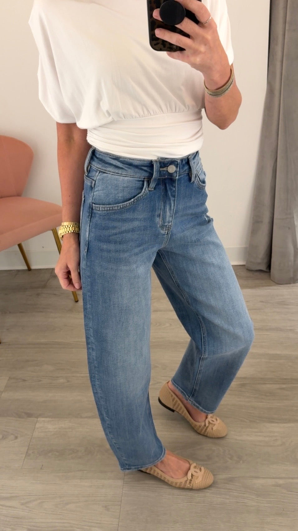 High Rise Medium Barrel Leg Jean