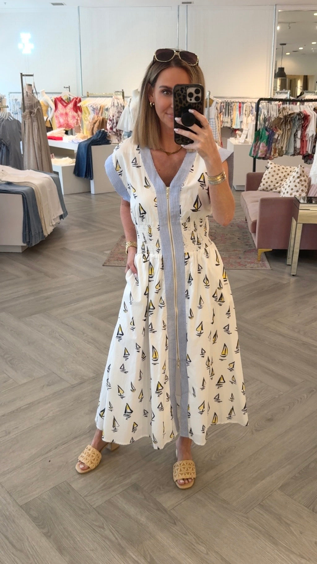 Cream Sailboat Zip Midi