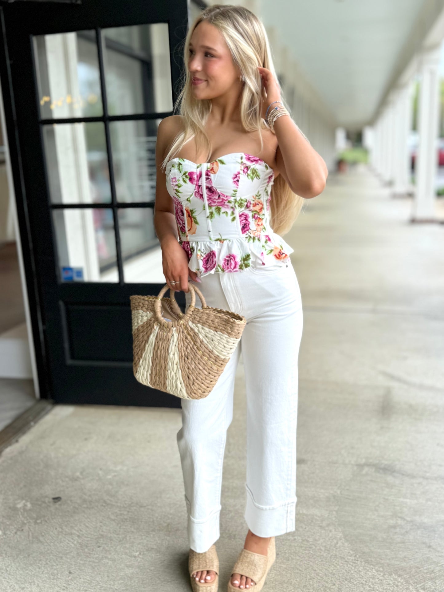 White Floral Tube Corset Top