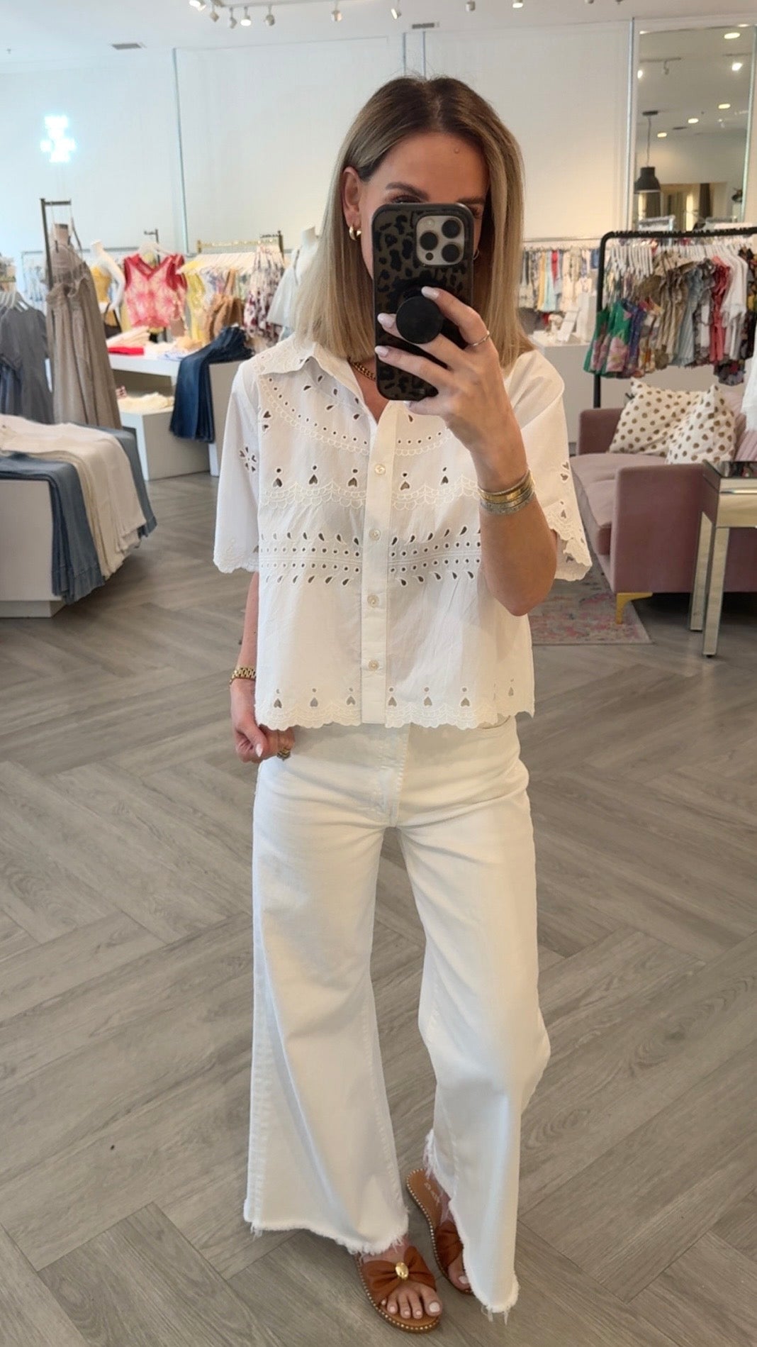 White Button Front Scallop Top