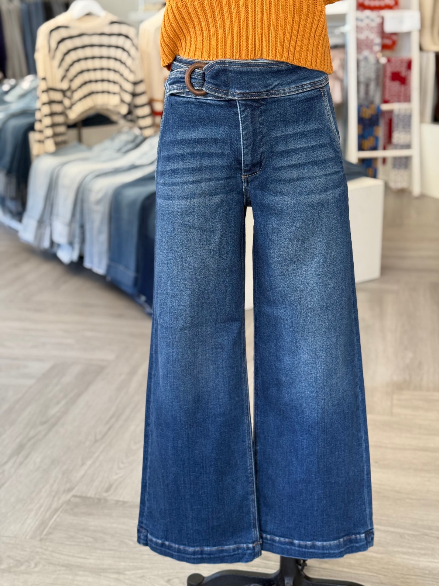 High Rise Wide Leg Belt Jean