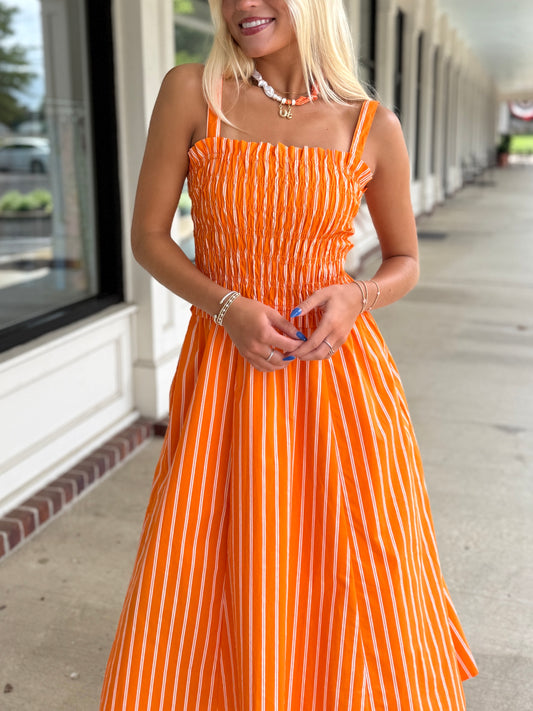 Sunkist Smocked Stripe Midi