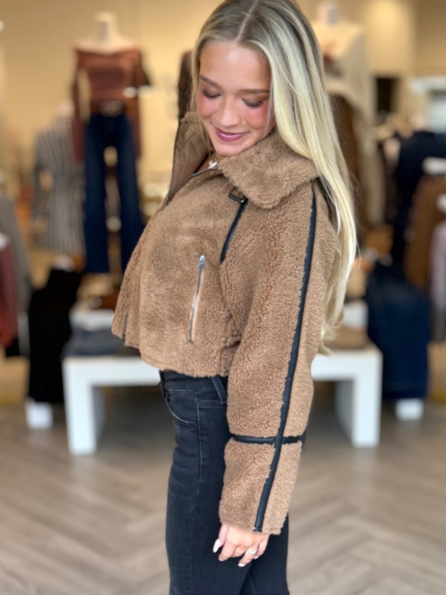 Teddy Bear Leather Piping Jacket