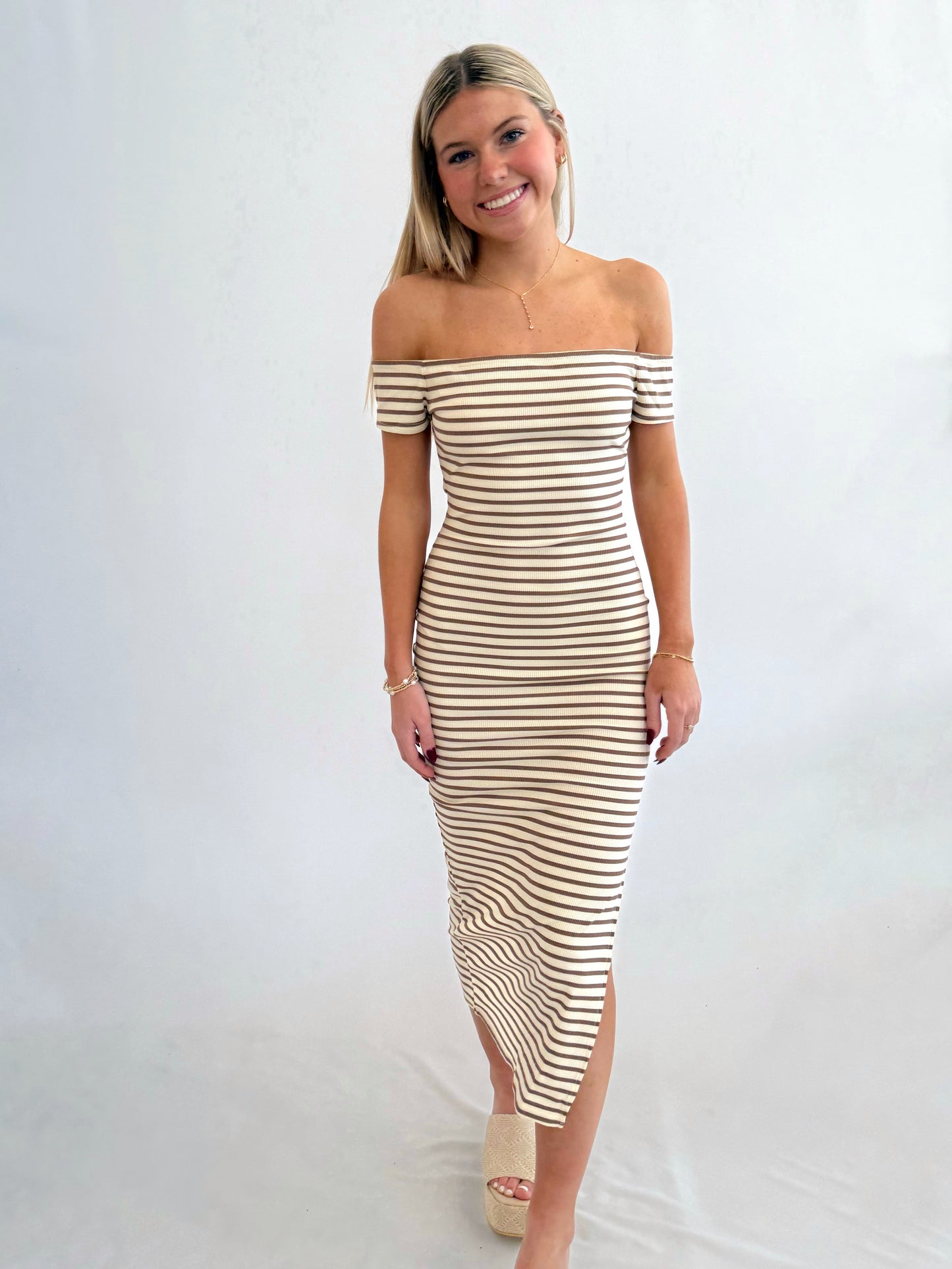 Taupe Rib Stripe Knit Dress