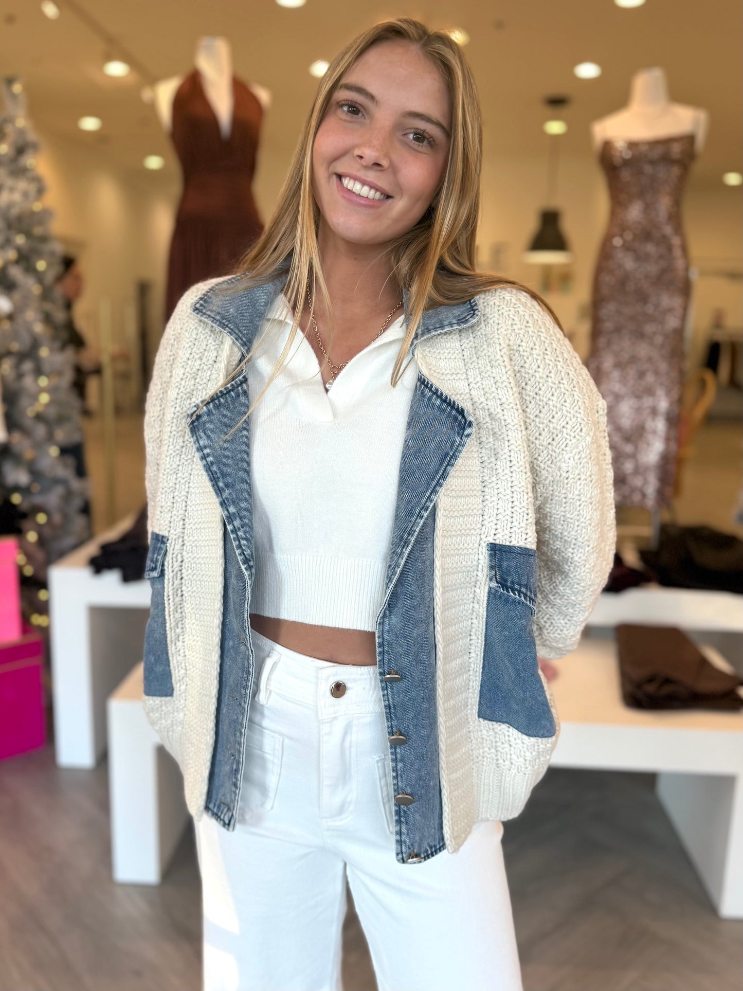 White Mixed Denim Jacket
