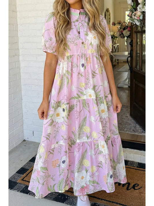 Pink Floral High Waist Maxi