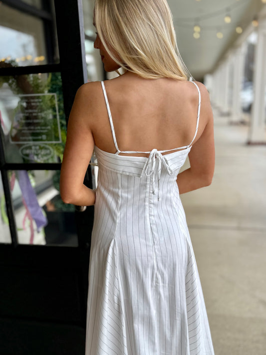 White Pin Stripe Midi